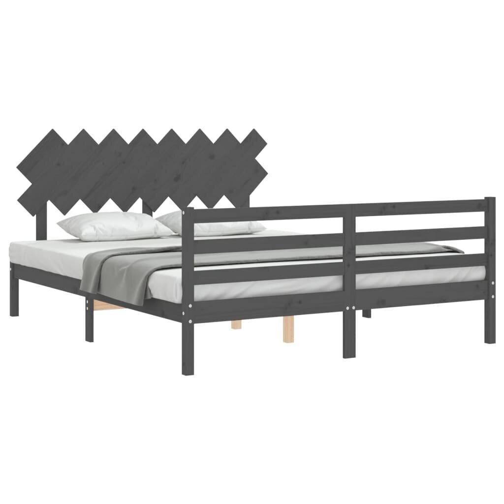 vidaXL gultas rāmis ar galvgali, 160x200 cm, masīvkoks, pelēks cena un informācija | Gultas | 220.lv