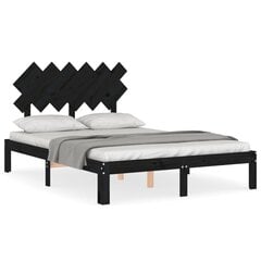 vidaXL gultas rāmis ar galvgali, 4FT6, divvietīgs, masīvkoks, melns цена и информация | Кровати | 220.lv
