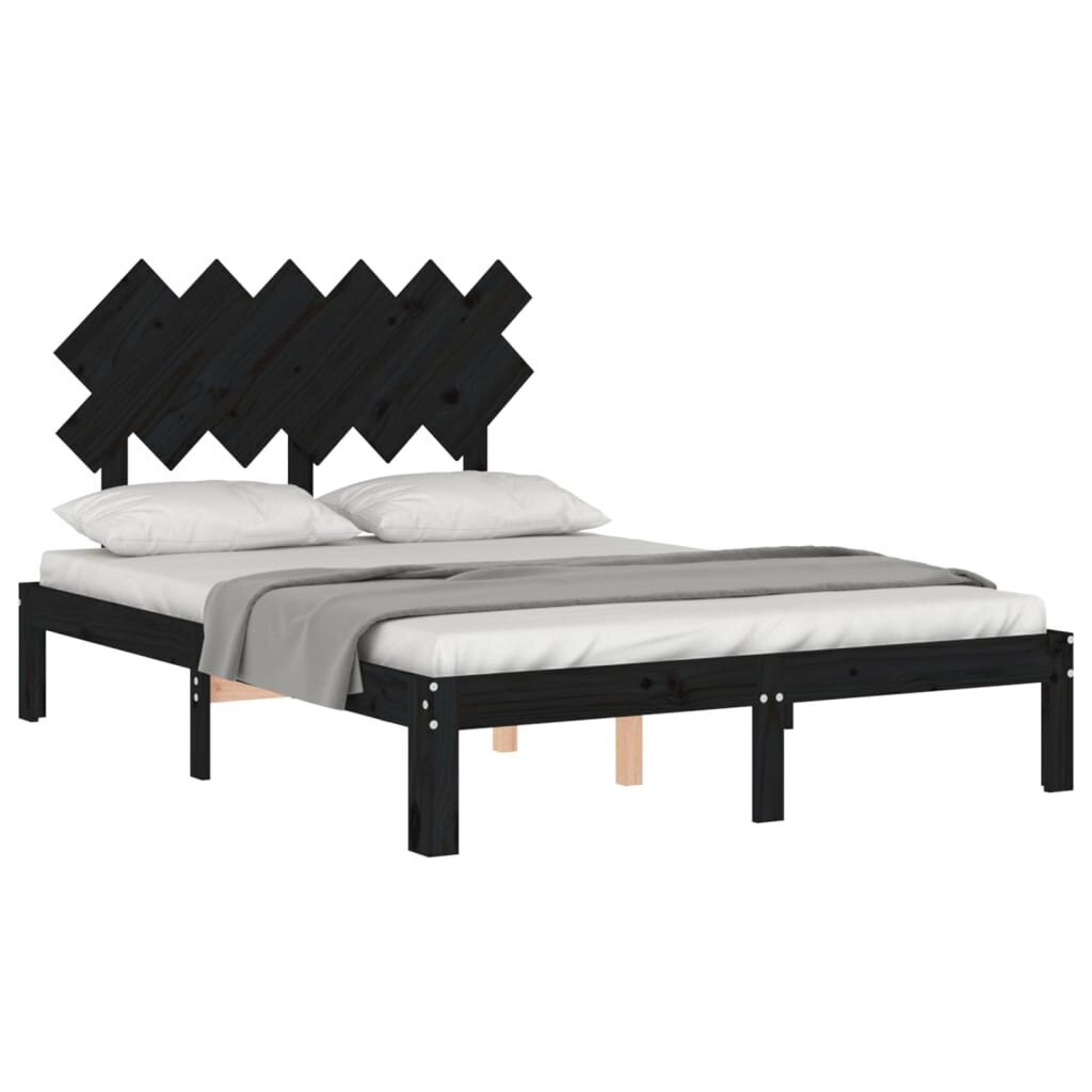 vidaXL gultas rāmis ar galvgali, 4FT6, divvietīgs, masīvkoks, melns cena un informācija | Gultas | 220.lv