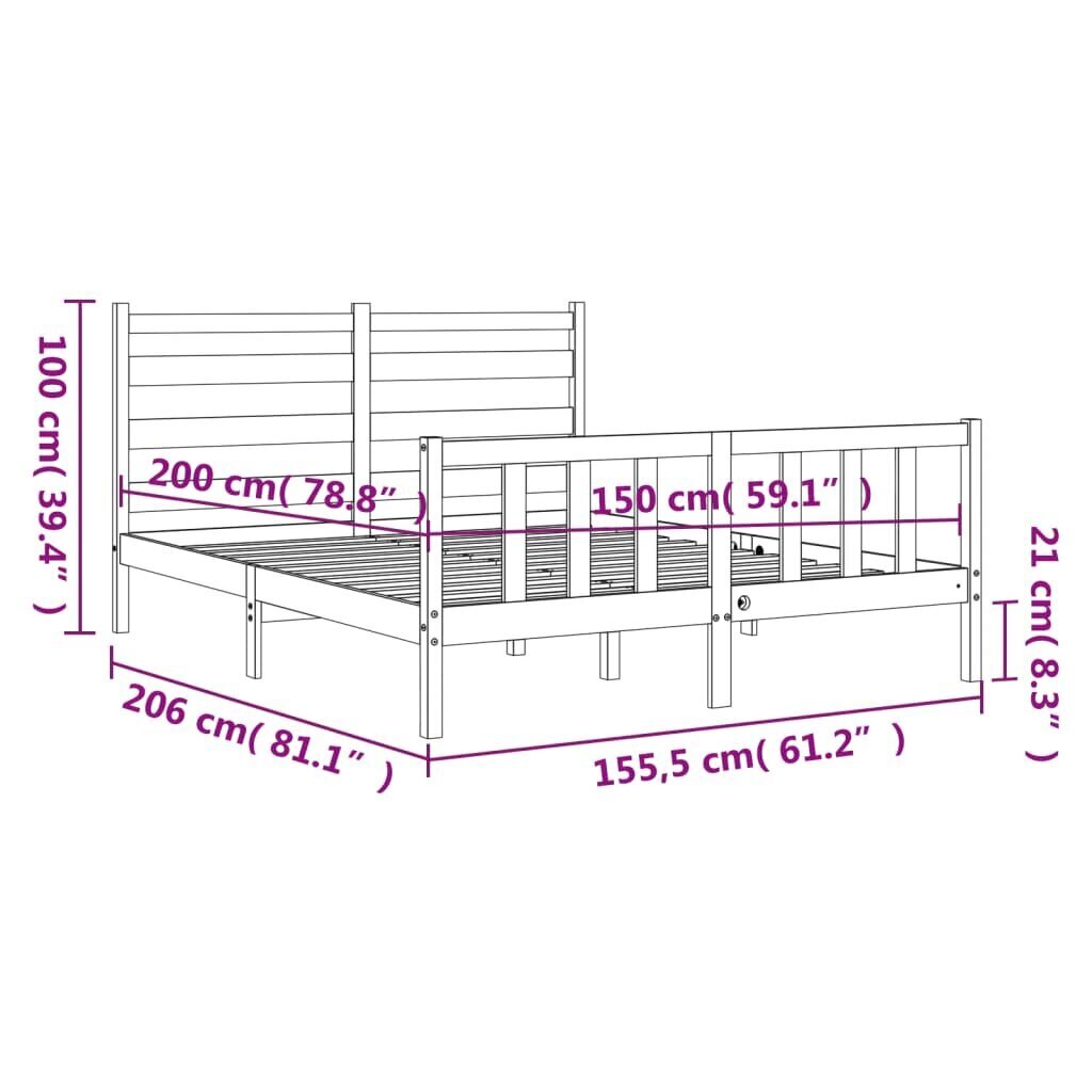 vidaXL gultas rāmis ar galvgali, King size izmērs, masīvkoks, melns цена и информация | Gultas | 220.lv