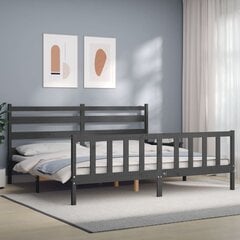 vidaXL gultas rāmis ar galvgali, pelēks, 180x200 cm, masīvkoks cena un informācija | Gultas | 220.lv