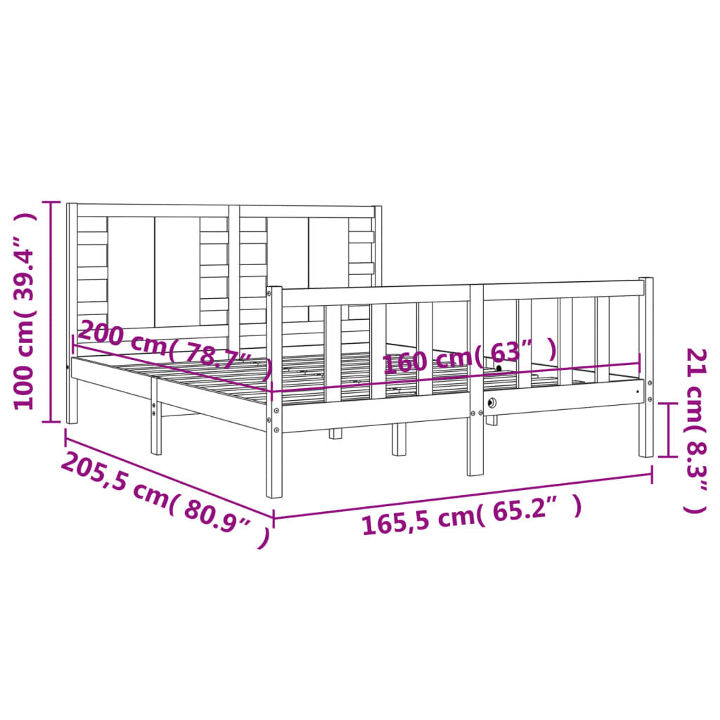 vidaXL gultas rāmis ar galvgali, 160x200 cm, masīvkoks, pelēks cena un informācija | Gultas | 220.lv