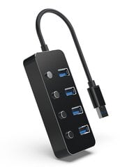 Adapteris Gembird UHB-U3P4P-01 USB 3.1 (Gen 1) ar barošanu 4 portu centrmezgls ar slēdžiem, melns цена и информация | Адаптеры и USB разветвители | 220.lv