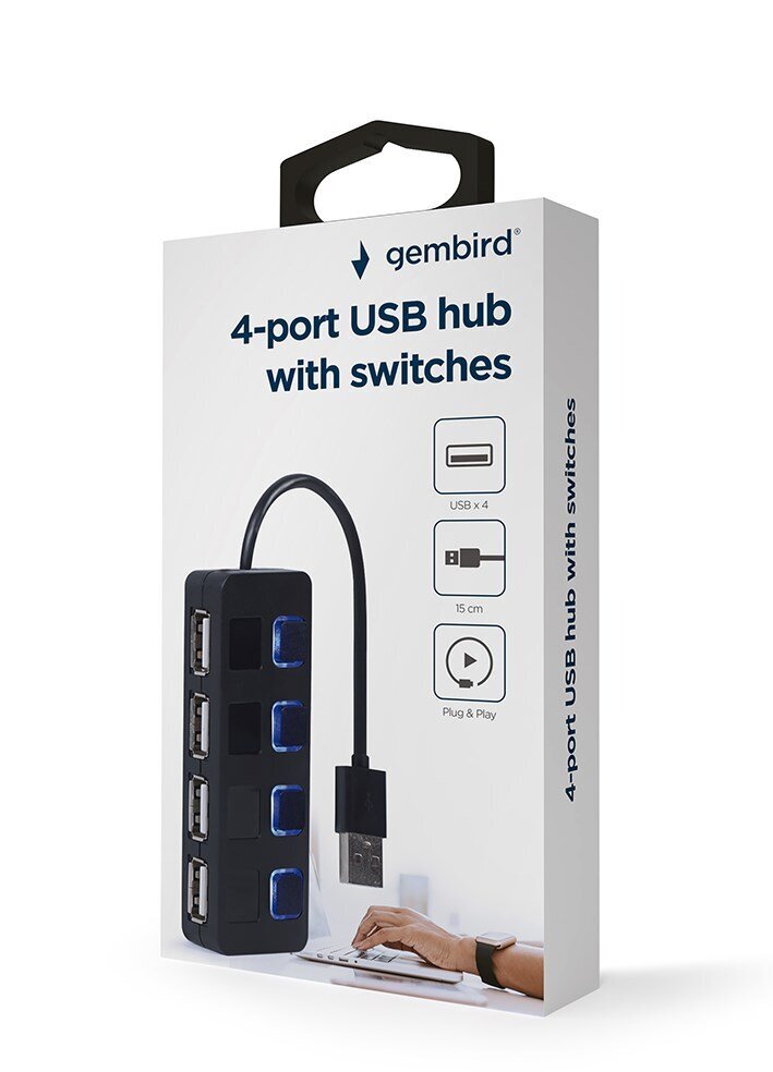 USB Centrmezgls Gembird USB 2.0 4-port Hub with Switches Black cena un informācija | Adapteri un USB centrmezgli | 220.lv