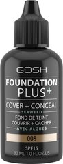 База под макияж Gosh Foundation Plus 30 мл, 008 Golden цена и информация | Пудры, базы под макияж | 220.lv