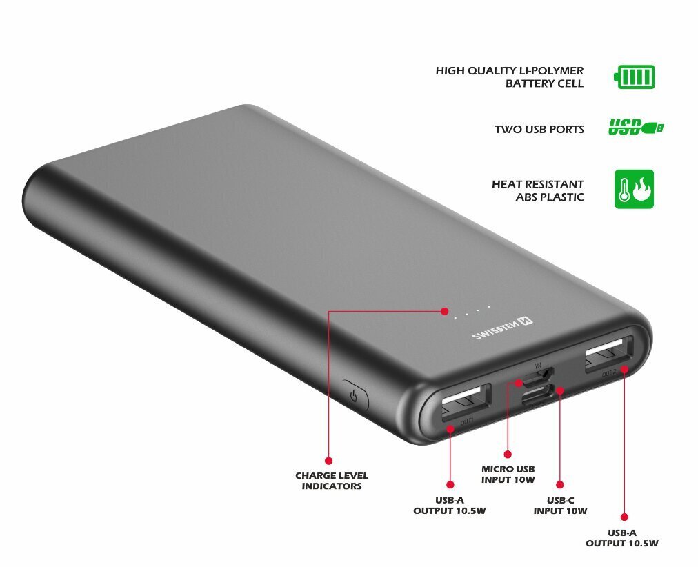 Swissten Worx II 10000 mAh cena un informācija | Lādētāji-akumulatori (Power bank) | 220.lv