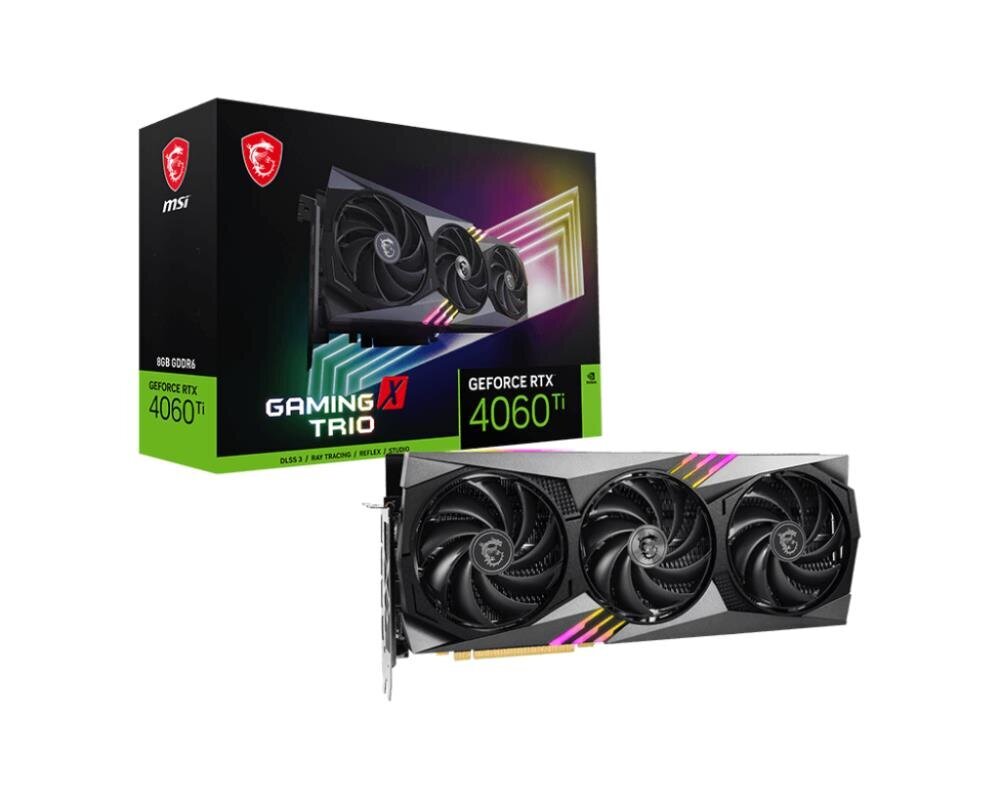 MSI GeForce RTX 4060 Ti spēļu X Trio 8G (RTX4060TIGAMXTRIO8G) cena un informācija | Videokartes (GPU) | 220.lv