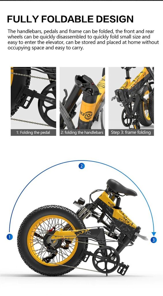 Elektriskais velosipēds BEZIOR XF200, melns/dzeltens, 1000W, 15Ah цена и информация | Elektrovelosipēdi | 220.lv