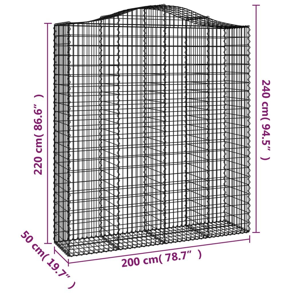 vidaXL arkveida gabiona grozi, 7 gb., 200x50x220/240cm, cinkota dzelzs cena un informācija | Žogi un piederumi | 220.lv