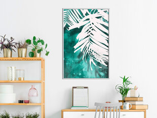 Plakāts White Palm on Teal Background, balts rāmis, 30x45 cm цена и информация | Картины | 220.lv