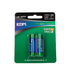 Аккумуляторные батарейки EDM Max Pro II Eco-Series 2600 mAh AA HR6 1,2 V (2 штук) цена и информация | Батарейки | 220.lv