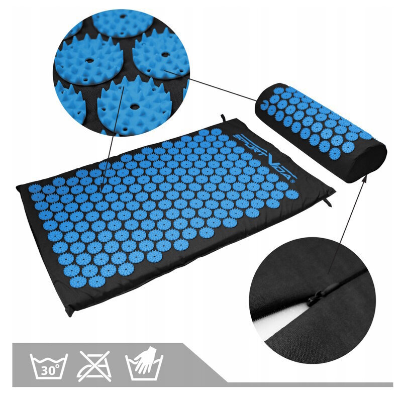 Sportvida 2in1 akupunktūras paklājs, 65x42cm + spilvens jogai un soma cena un informācija | Masāžas piederumi | 220.lv