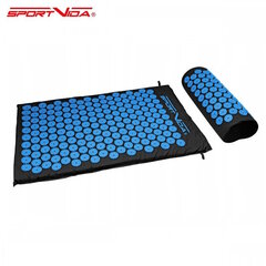 Sportvida 2in1 Set Акупрессурный Коврик 65x42cm + Подушка для Еги и массажа с сумкой Синий цена и информация | Аксессуары для массажа | 220.lv