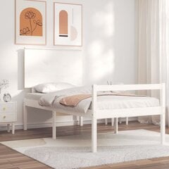 vidaXL gultas rāmis ar galvgali, balts, vienvietīgs, masīvkoks cena un informācija | Gultas | 220.lv