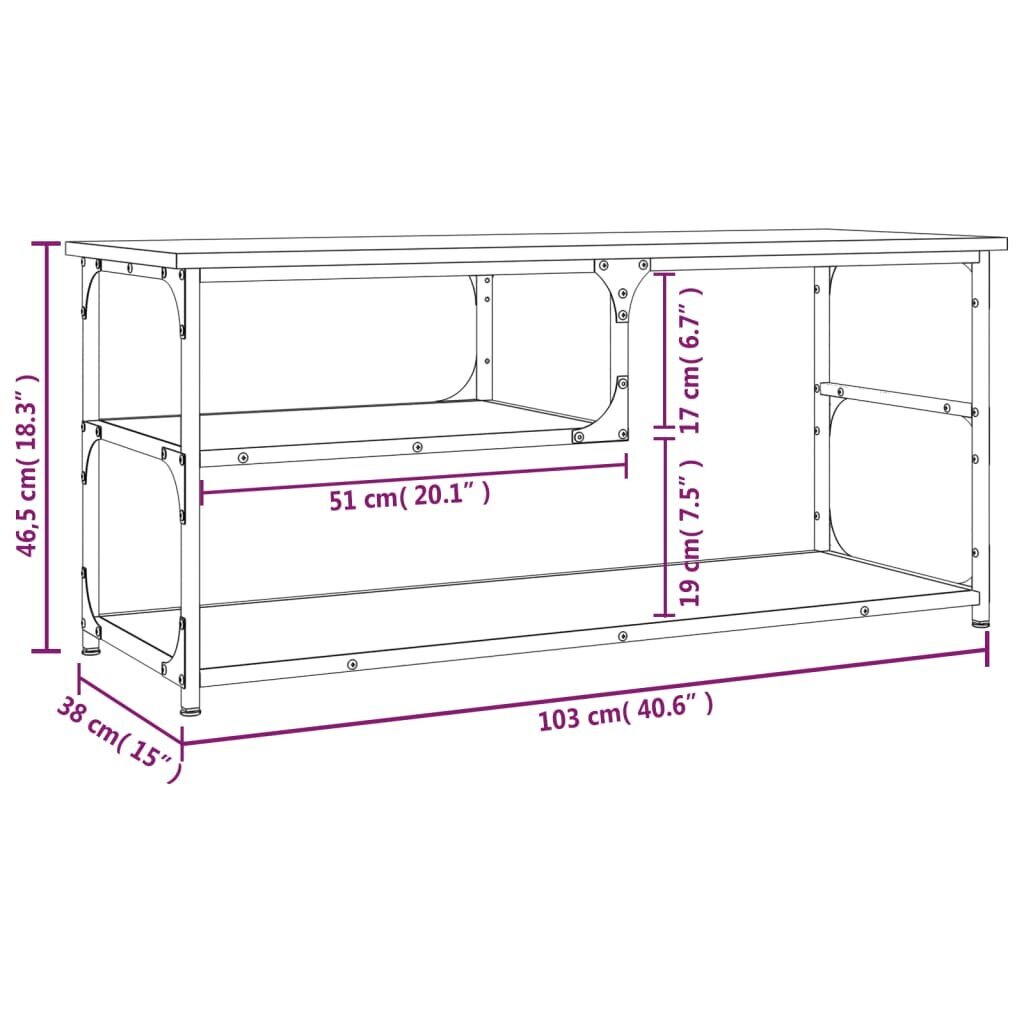 vidaXL TV galdiņš, 103x38x46,5 cm, inženierijas koks, tērauds, melns cena un informācija | TV galdiņi | 220.lv