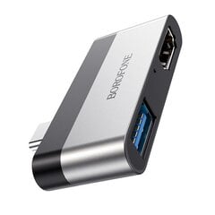 Адаптер Borofone DH2 Type-C to HDMI + USB3.0 серый цена и информация | Адаптеры и USB разветвители | 220.lv