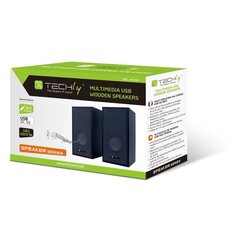 Datora skaļruņi 2.0 ligzda 3.5mm 6W Koka USB barošana cena un informācija | Techly Datortehnika | 220.lv