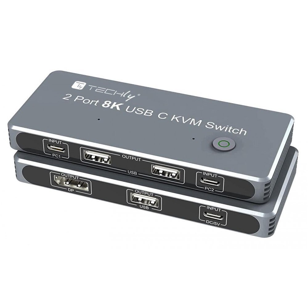 Slēdzis Techly KVM USB-C 2x1 ar DisplayPort 1.4 Video 8K*30Hz cena un informācija | Komutatori (Switch) | 220.lv