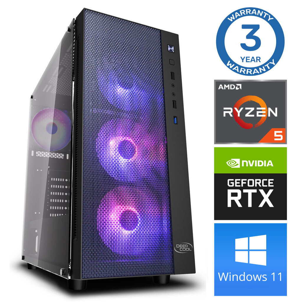 INTOP Ryzen 5 5600X 16GB 240SSD M.2 NVME+2TB RTX4060Ti 8GB WIN11 cena un informācija | Stacionārie datori | 220.lv