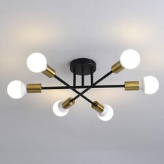 HY FLORISTS griestu lampa, lustra, 6 gaismas, E27, melns/zelts cena un informācija | Griestu lampas | 220.lv
