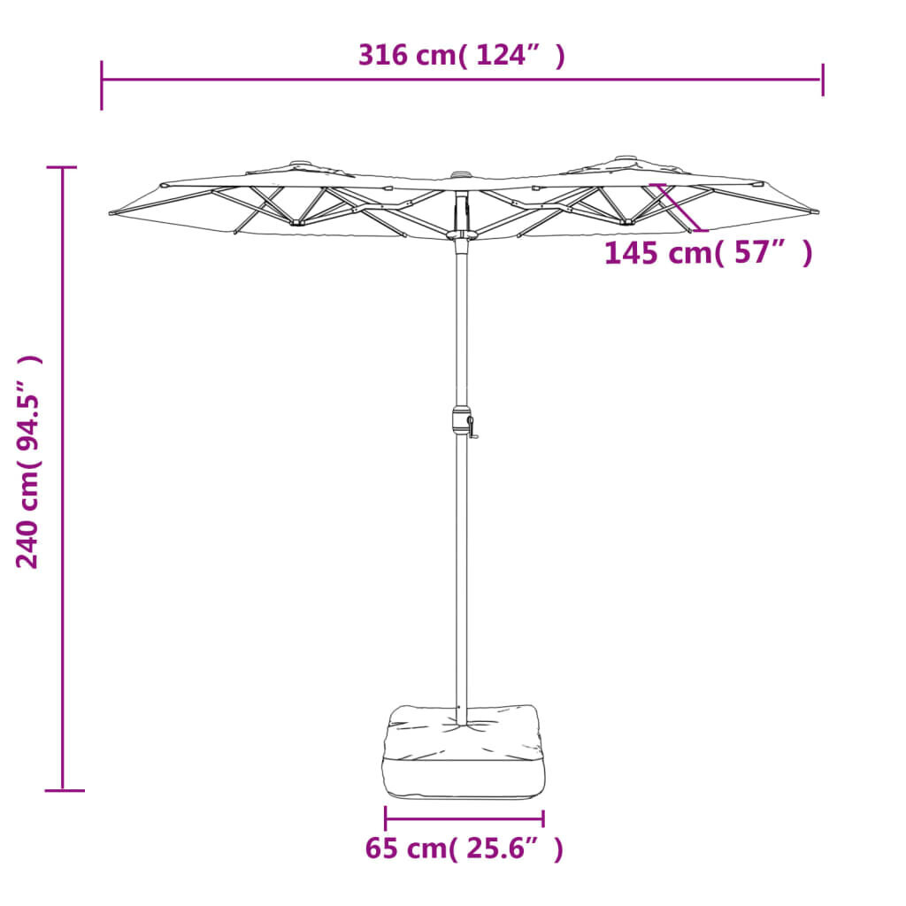 vidaXL saulessargs ar 2 jumtiņiem un LED, 316x240 cm, antracītpelēks cena un informācija | Saulessargi, markīzes un statīvi | 220.lv