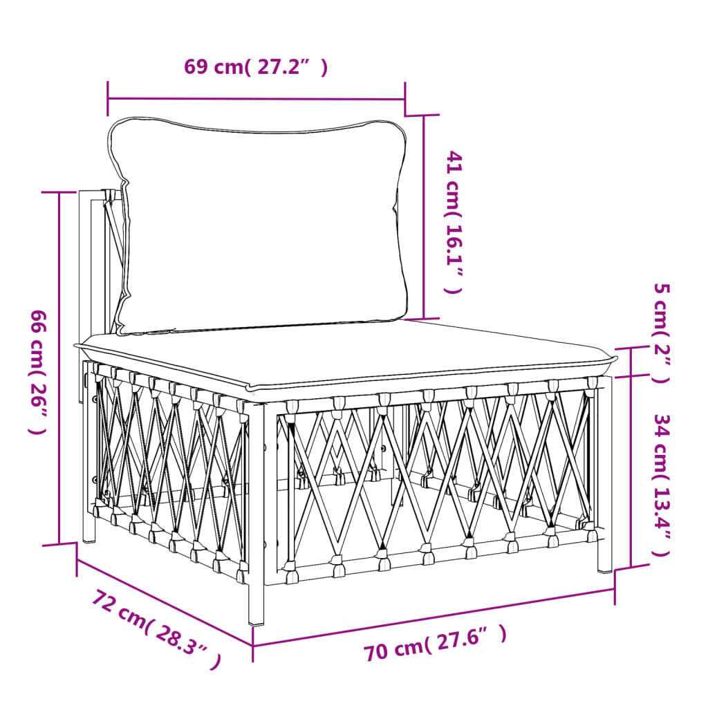 vidaXL vidējais dīvāns ar matračiem, austs audums, balts cena un informācija | Dārza krēsli | 220.lv