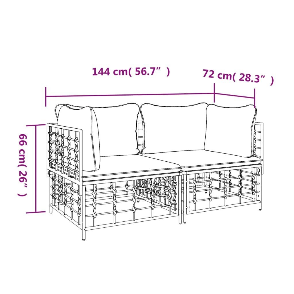 vidaXL moduļu stūra dīvāni ar spilveniem, 2 gab., PE rotangpalma cena un informācija | Dārza mēbeļu komplekti | 220.lv