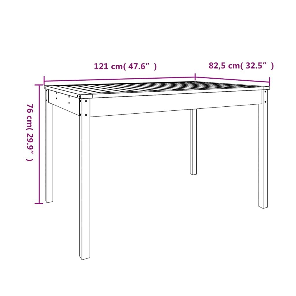 vidaXL dārza galds, 121x82,5x76 cm, priedes masīvkoks, melns cena un informācija | Dārza galdi | 220.lv