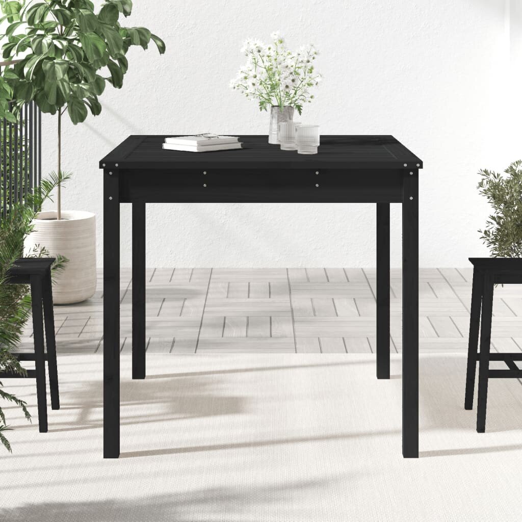 vidaXL dārza galds, melns, 82,5x82,5x76 cm, priedes masīvkoks cena un informācija | Dārza galdi | 220.lv
