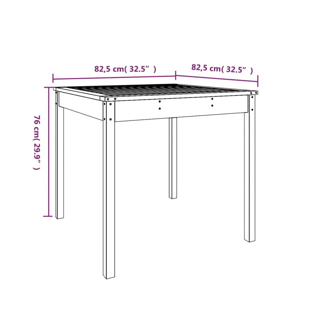 vidaXL dārza galds, melns, 82,5x82,5x76 cm, priedes masīvkoks cena un informācija | Dārza galdi | 220.lv