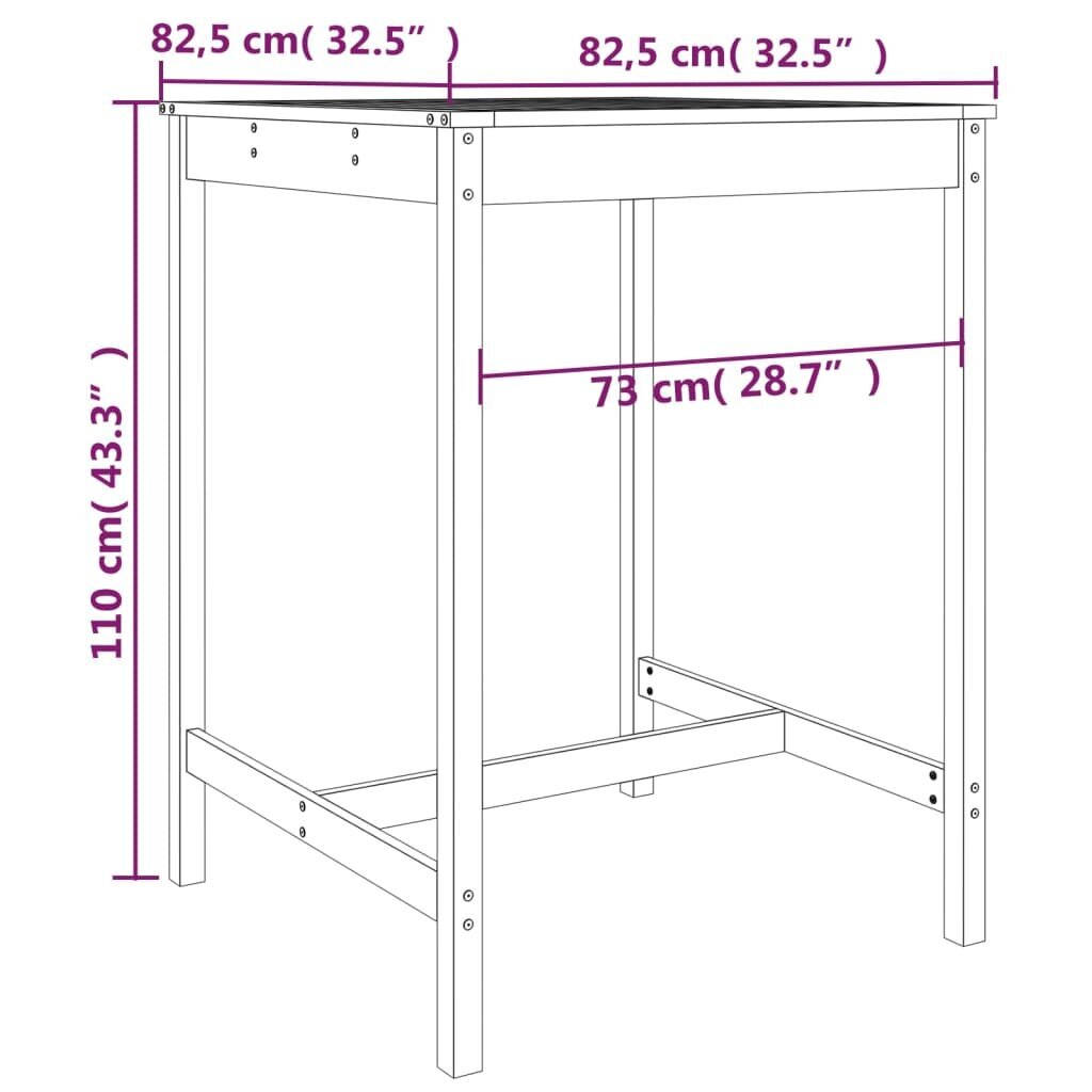 vidaXL dārza galds, 82,5x82,5x110 cm, priedes masīvkoks, melns cena un informācija | Dārza galdi | 220.lv