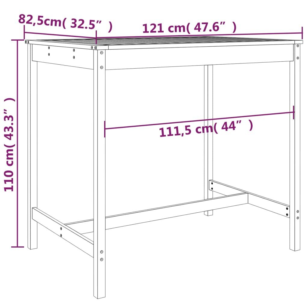 vidaXL dārza galds, 121x82,5x110 cm, priedes masīvkoks, balts цена и информация | Dārza galdi | 220.lv