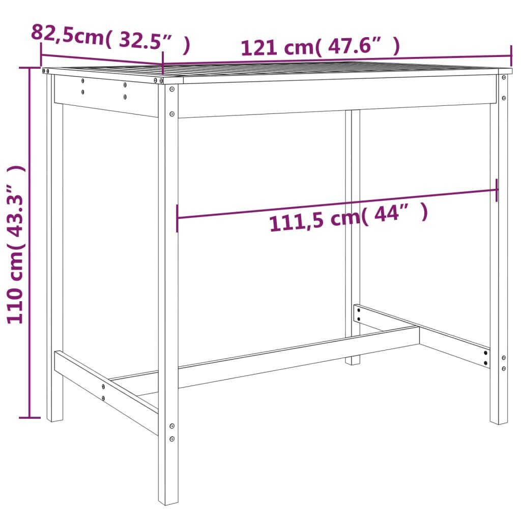 vidaXL dārza galds, 121x82,5x110 cm, priedes masīvkoks, balts cena un informācija | Dārza galdi | 220.lv