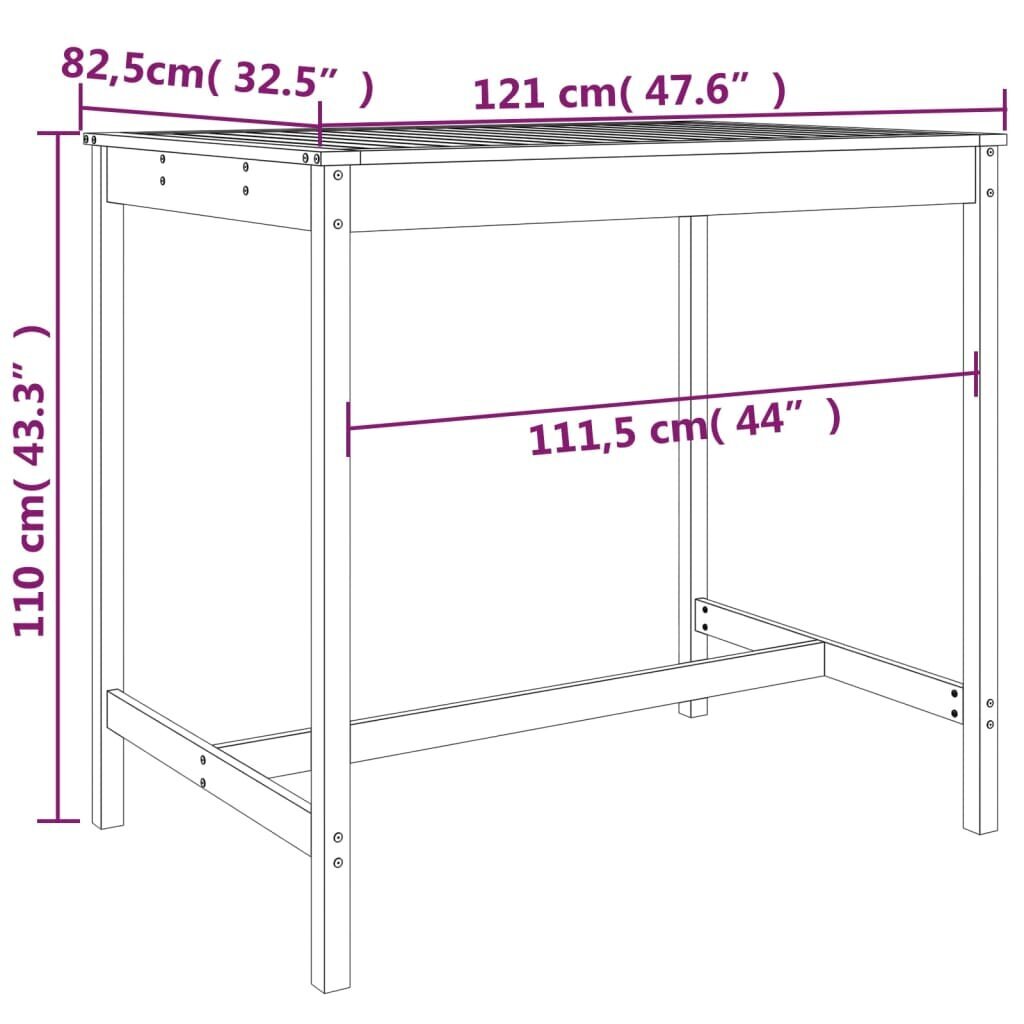 vidaXL dārza galds, pelēks, 121x82,5x110 cm, priedes masīvkoks цена и информация | Dārza galdi | 220.lv