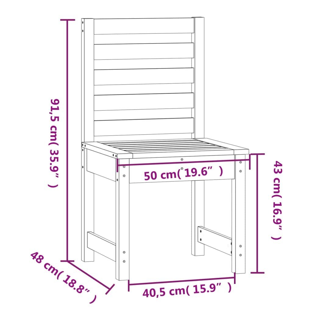 vidaXL dārza krēsli, 2 gab., 40,5x48x91,5 cm, priedes masīvkoks cena un informācija | Dārza krēsli | 220.lv