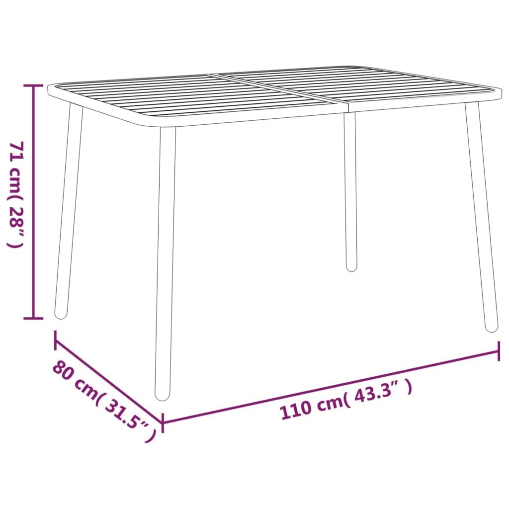 vidaXL dārza galds, antracītpelēks, 110x80x71 cm, tērauds cena un informācija | Dārza galdi | 220.lv