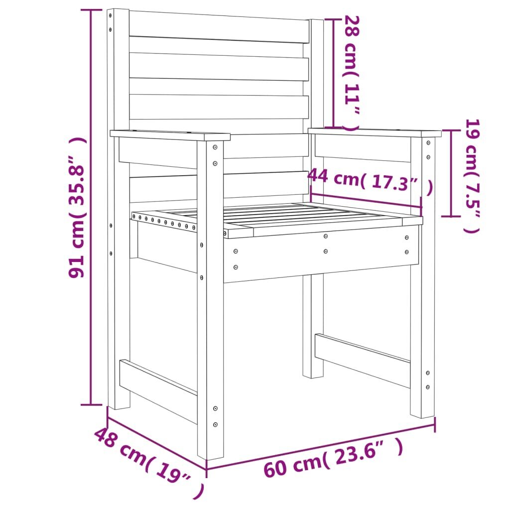 vidaXL dārza krēsli, 2 gb., 60x48x91cm, priedes masīvkoks, brūni цена и информация | Dārza krēsli | 220.lv