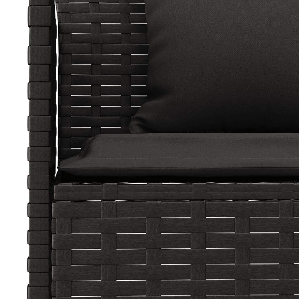 vidaXL L-formas dārza dīvāns ar matračiem, PE rotangpalma, melns cena un informācija | Dārza krēsli | 220.lv