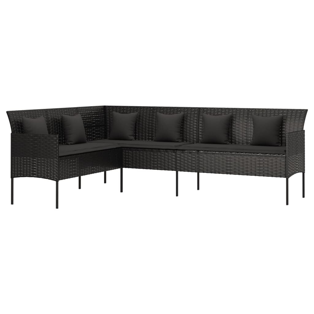 vidaXL L-formas dārza dīvāns ar matračiem, PE rotangpalma, melns cena un informācija | Dārza krēsli | 220.lv