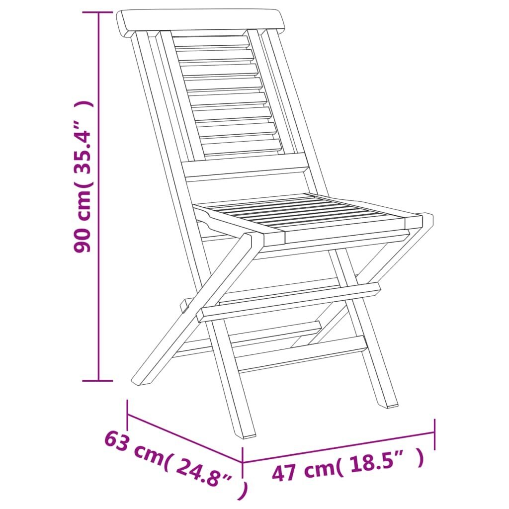 vidaXL saliekami dārza krēsli, 2 gab., 47x63x90 cm, masīvs tīkkoks cena un informācija | Dārza krēsli | 220.lv