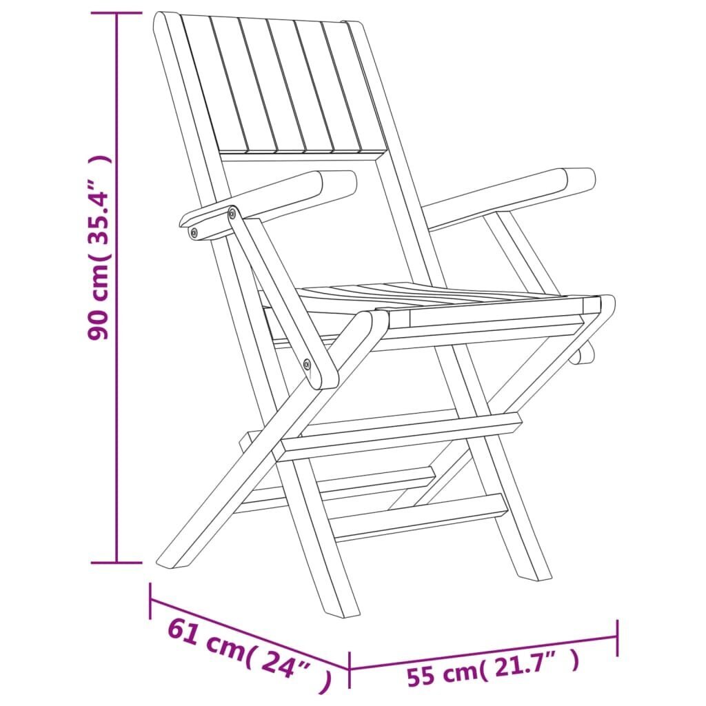 vidaXL saliekami dārza krēsli, 2 gab., 55x61x90 cm, masīvs tīkkoks cena un informācija | Dārza krēsli | 220.lv