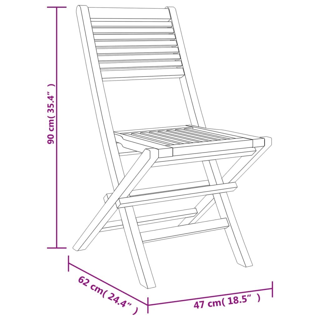 vidaXL saliekami dārza krēsli, 6 gab., 47x62x90 cm, masīvs tīkkoks cena un informācija | Dārza krēsli | 220.lv