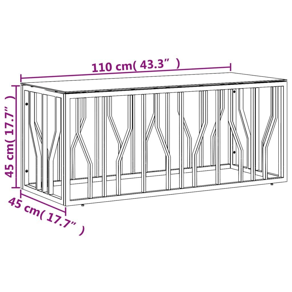 vidaXL kafijas galdiņš, 110x45x45 cm, nerūsējošs tērauds un stikls cena un informācija | Žurnālgaldiņi | 220.lv