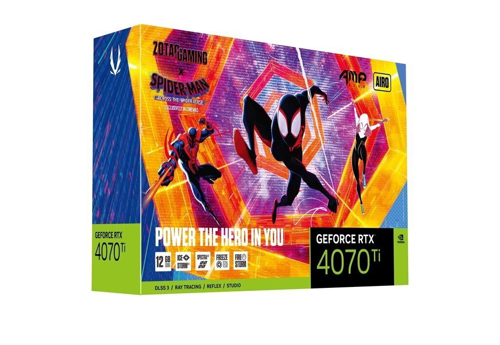 Zotac Gaming GeForce RTX 4070 Ti AMP Airo Spider-Man: Across the Spider-Verse Bundle (ZT-D40710F-10SMP) cena un informācija | Videokartes (GPU) | 220.lv