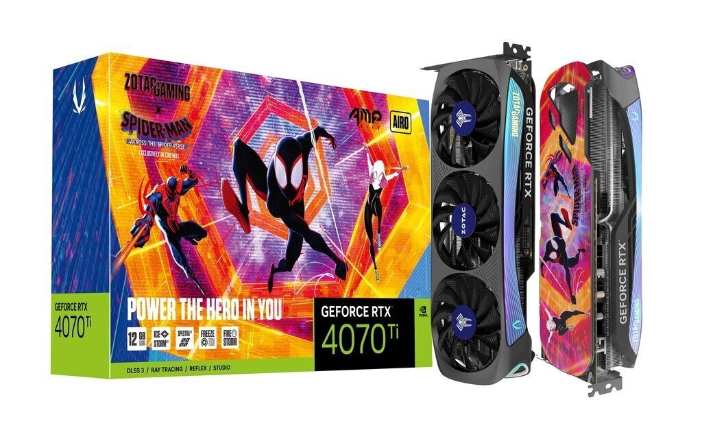 Zotac Gaming GeForce RTX 4070 Ti AMP Airo Spider-Man: Across the Spider-Verse Bundle (ZT-D40710F-10SMP) cena un informācija | Videokartes (GPU) | 220.lv
