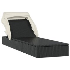 vidaXL sauļošanās gulta ar saliekamu jumtu, melna PE rotangpalma cena un informācija | Sauļošanās krēsli | 220.lv
