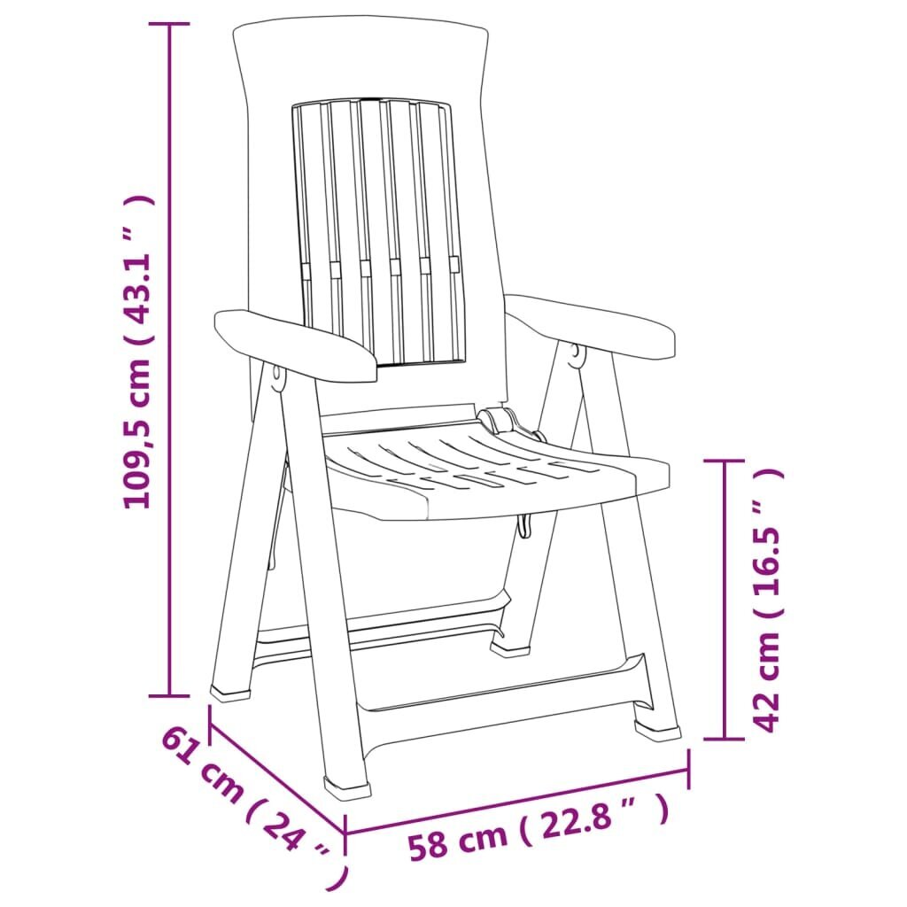 vidaXL dārza nolaižamie krēsli, 2 gab., zaļš, PP cena un informācija | Dārza krēsli | 220.lv
