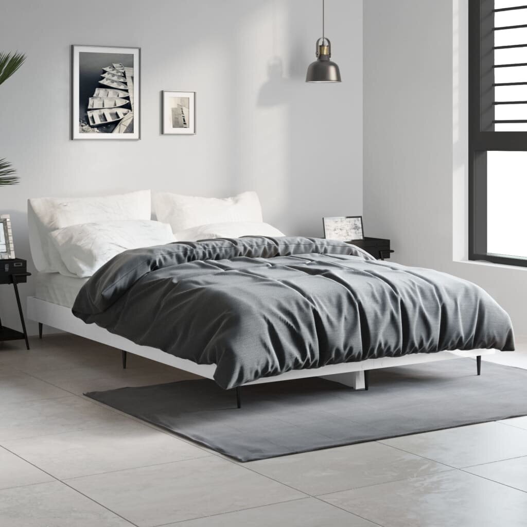 vidaXL gultas rāmis, spīdīgi balts, 120x190 cm, inženierijas koks cena un informācija | Gultas | 220.lv