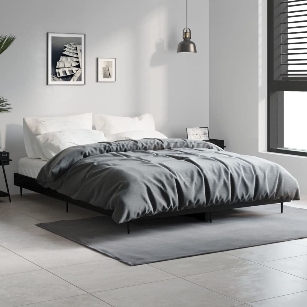 vidaXL gultas rāmis, melns, 140x190 cm, inženierijas koks cena un informācija | Gultas | 220.lv