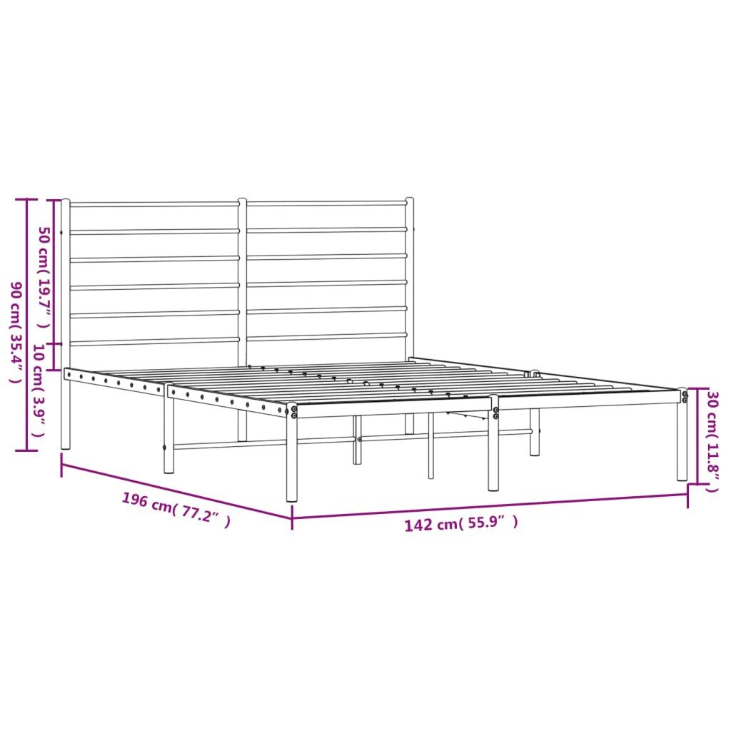 vidaXL gultas rāmis ar galvgali, melns metāls, 135x190 cm цена и информация | Gultas | 220.lv